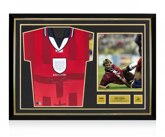 Tony Adams Official 1998 FIFA World Cup™ Front Signed and Hero Framed England 1998 Away Shirt