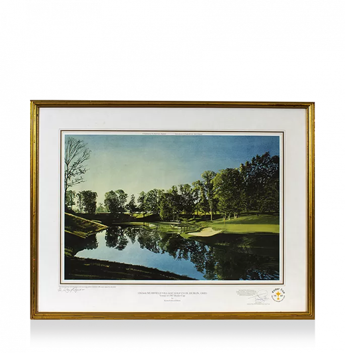 Tony Jacklin Signed And Framed 1987 Ryder Cup Artwork: The 12th Hole At Muirfield Village