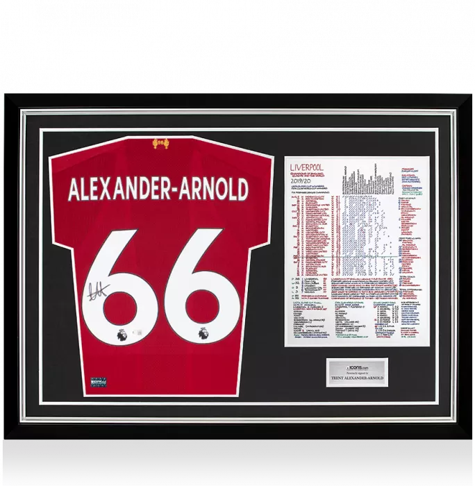 Trent Alexander-Arnold Back Signed Liverpool FC 2019-20 Home Shirt In Commentary Chart Frame