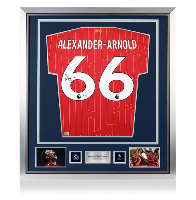 Trent Alexander-Arnold Official UEFA Champions League Back Signed and Framed Liverpool FC 2024-25 Home Shirt