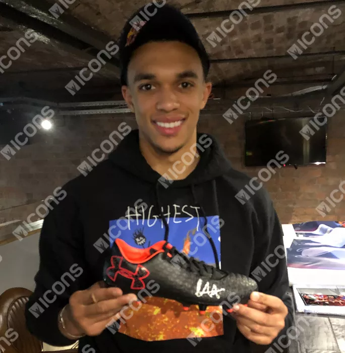Trent Alexander-Arnold Signed Black And Red Under Armour Boot In Acrylic Case