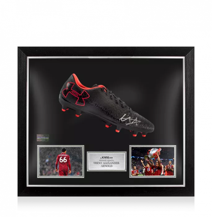 Trent Alexander-Arnold Signed Black and Red Under Armour Boot In Bubble Frame: Option 1