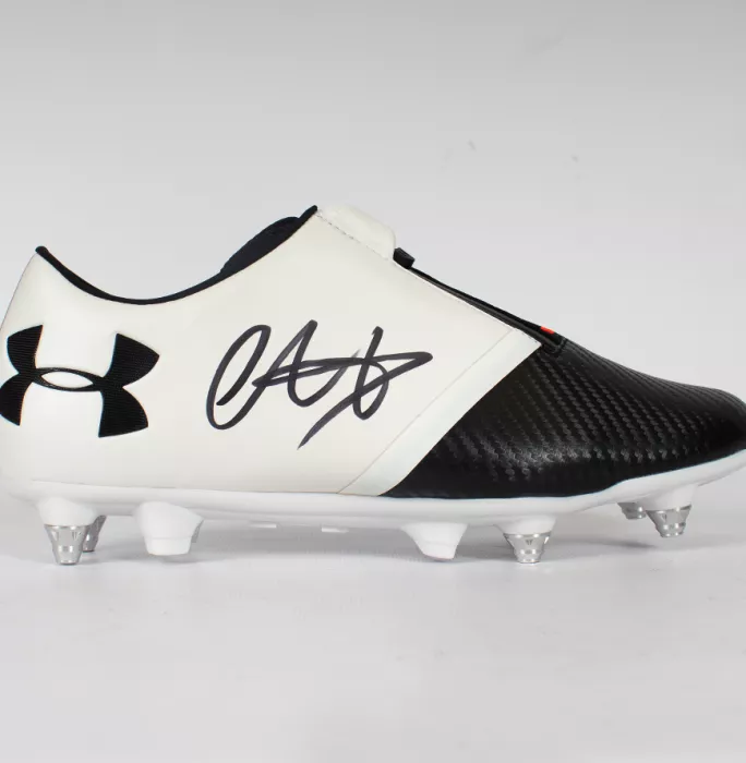 Trent Alexander-Arnold Signed White And Black Under Armour Boot In Acrylic Case