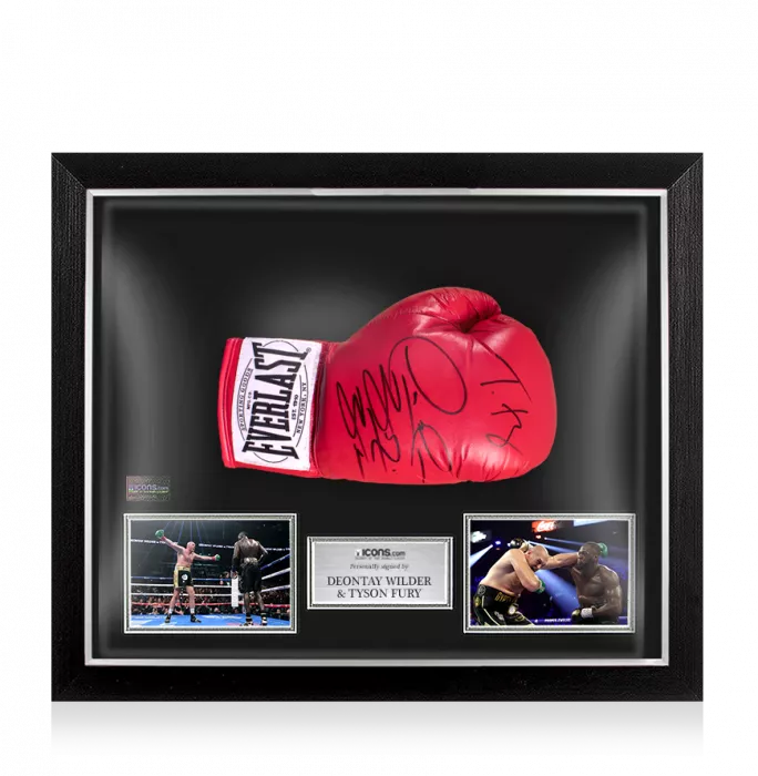 Tyson Fury & Deontay Wilder Signed Red Everlast Boxing Glove In Bubble Frame: Option 1
