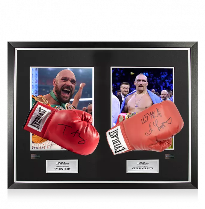 Tyson Fury & Oleksandr Usyk Signed Everlast Red Full Size Boxing Gloves In Bubble Frame: Option 1