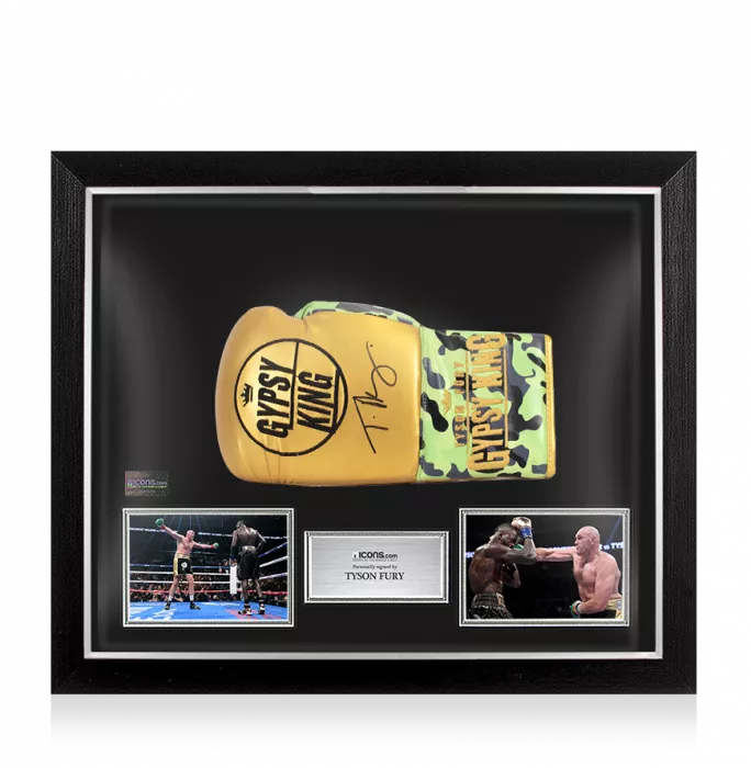 Tyson Fury Signed Boxing Glove - Gold/Camo Gypsy King In Bubble Frame: Option 1