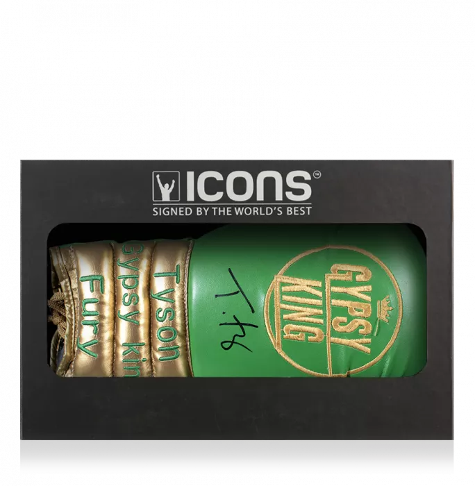 Tyson Fury Signed Boxing Glove In Deluxe Packaging - Green & Gold Gypsy King