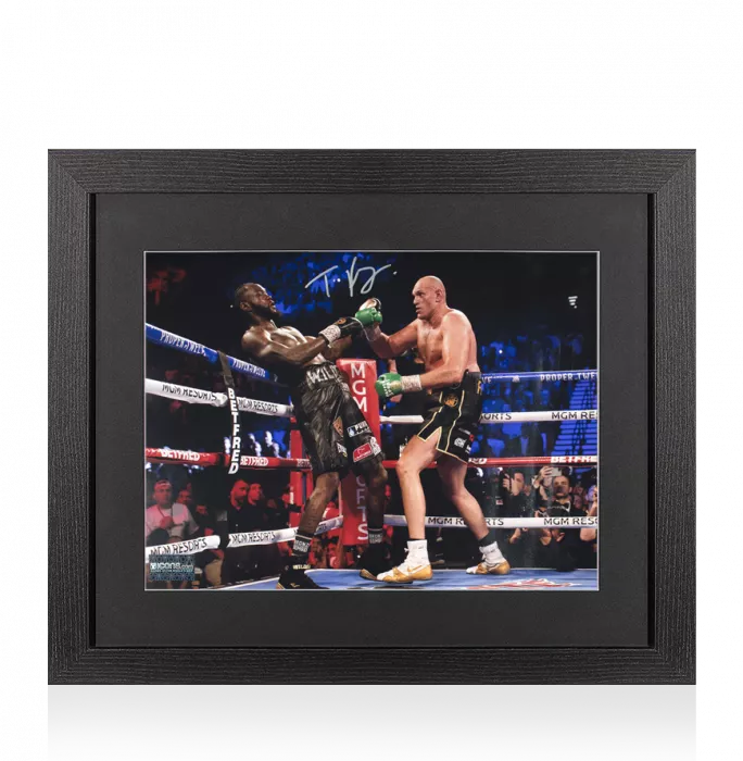 Tyson Fury Signed Boxing Photo In Black Wooden Frame: Wilder On The Ropes