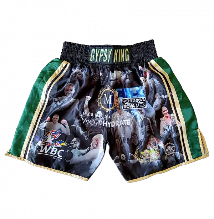 Tyson Fury Signed Boxing Trunks - Gypsy King WBC Green/Gold