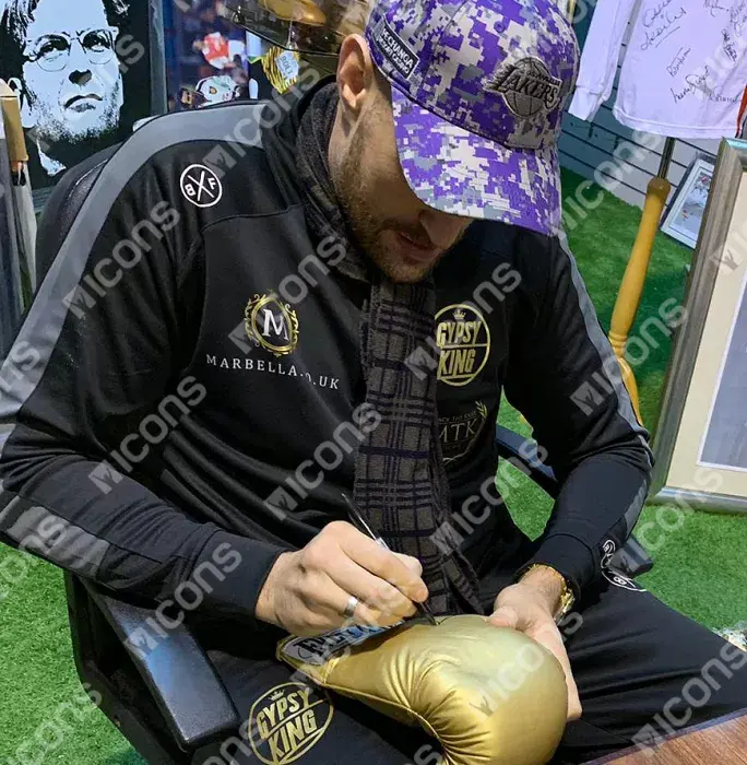 Tyson Fury Signed Gold Everlast Boxing Glove In Acrylic Case