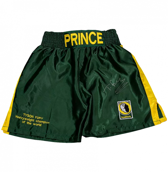 Tyson Fury Signed Green And Yellow Prince Boxing Shorts