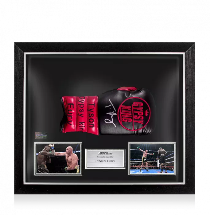 Tyson Fury Signed Red and Black Gypsy King Boxing Glove In Bubble Frame: Option 1