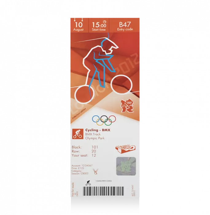 UNSIGNED And Framed London 2012 Olympics Ticket: BMX Cycling August 10th