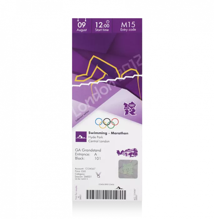 UNSIGNED And Framed London 2012 Olympics Ticket: Marathon Swimming August 9th