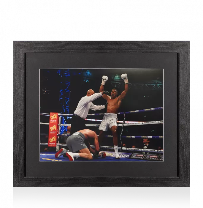 UNSIGNED Anthony Joshua Photo In Black Wooden Frame: Winning Moment vs Wladimir Klitschko