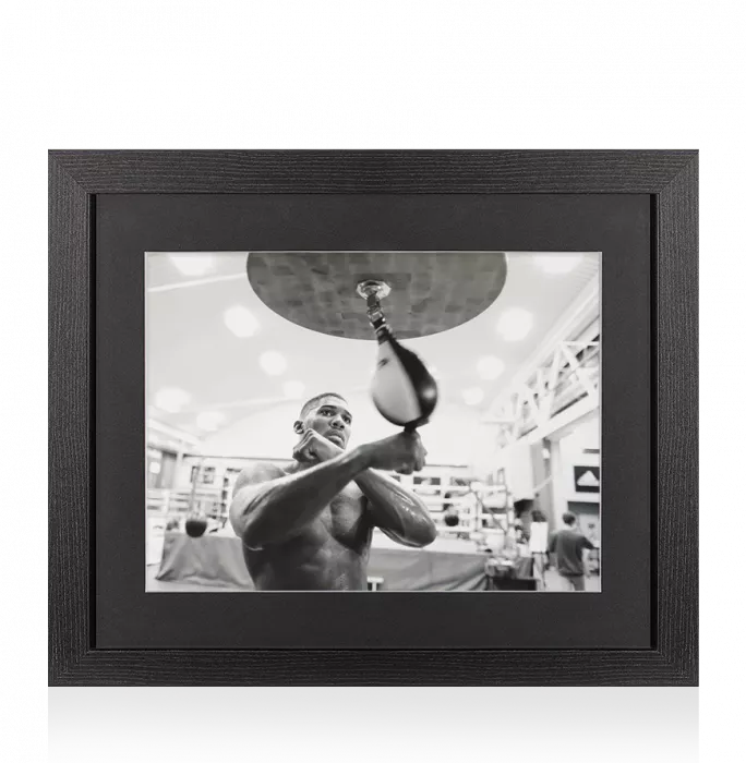 UNSIGNED Anthony Joshua Photo In Black Wooden Frame: Black & White Training