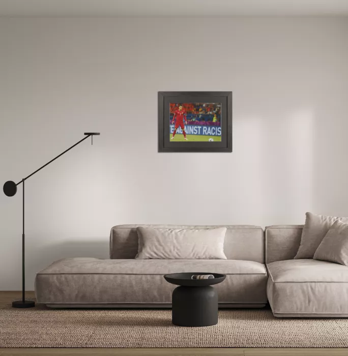 UNSIGNED Cristiano Ronaldo Photo In Black Wooden Frame: Portugal Standing Over Free-Kick