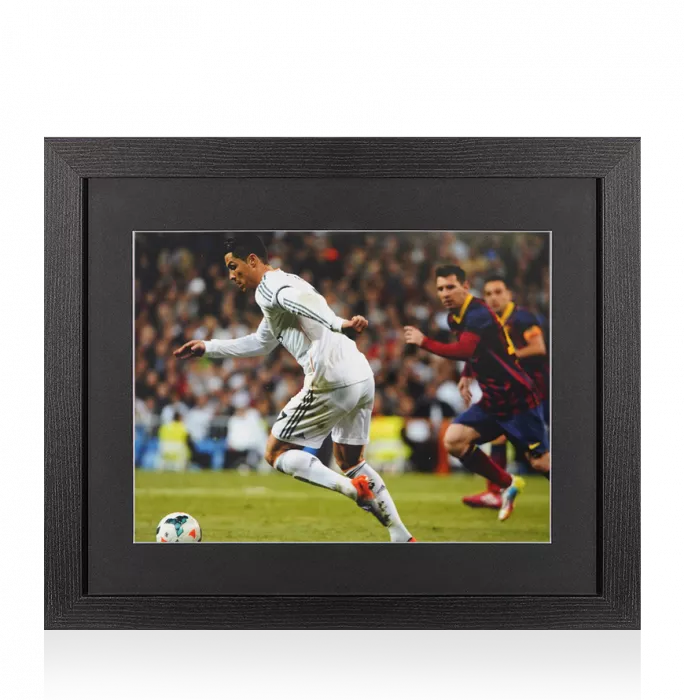 UNSIGNED Cristiano Ronaldo Photo In Black Wooden Frame: Real Madrid vs Barcelona