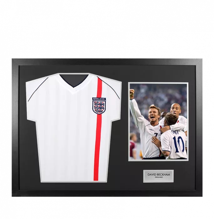 UNSIGNED David Beckham England Shirt In Tribute Frame