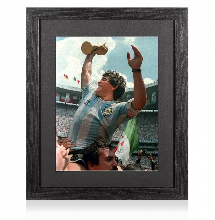 UNSIGNED Diego Maradona Argentina Photo In Black Wooden Frame: 1986 FIFA World Cup Winner