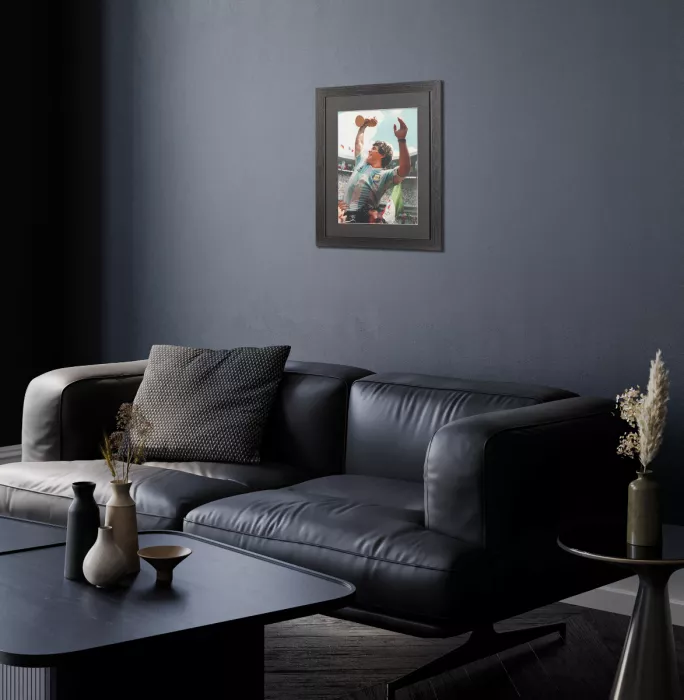 UNSIGNED Diego Maradona Photo In Black Wooden Frame: Argentina 1986 FIFA World Cup Winner