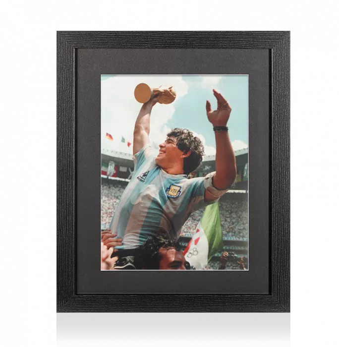 UNSIGNED Diego Maradona Photo In Black Wooden Frame: Argentina 1986 FIFA World Cup Winner