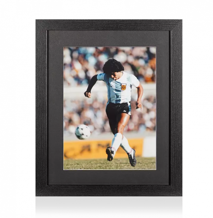 UNSIGNED Diego Maradona Photo In Black Wooden Frame: In Action for Argentina
