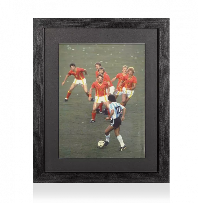 UNSIGNED Diego Maradona Photo In Black Wooden Frame: Argentina vs Belgium