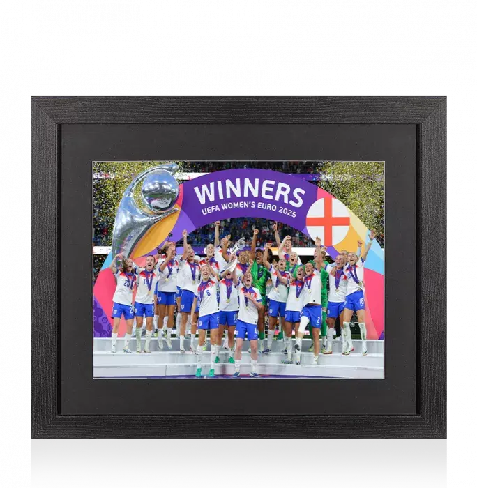 UNSIGNED England Women's Football Photo In Black Wooden Frame: 2025 European Championship Winners