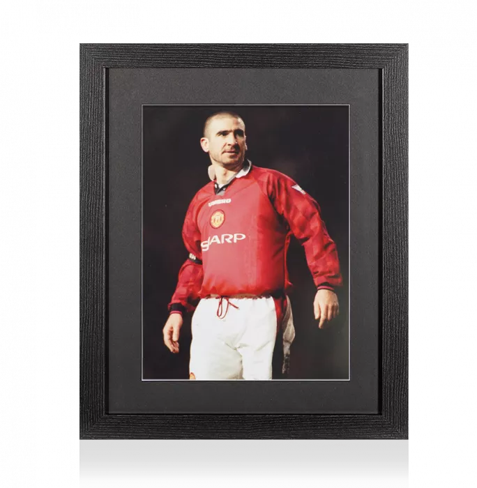 UNSIGNED Eric Cantona Photo In Black Wooden Frame: Manchester United Collar Up Celebration
