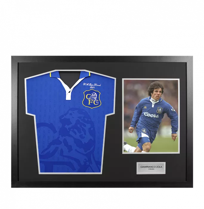 UNSIGNED Gianfranco Zola Chelsea Shirt In Tribute Frame