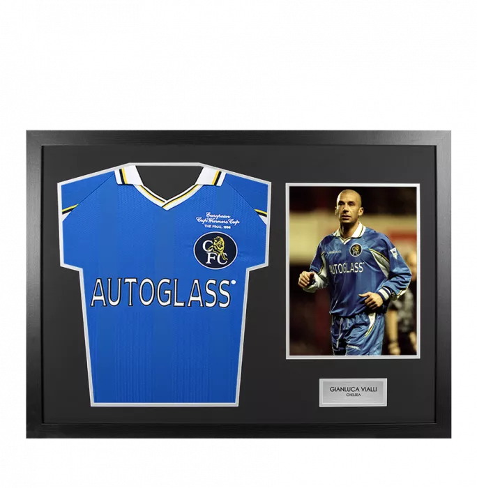 UNSIGNED Gianluca Vialli Chelsea Shirt In Tribute Frame