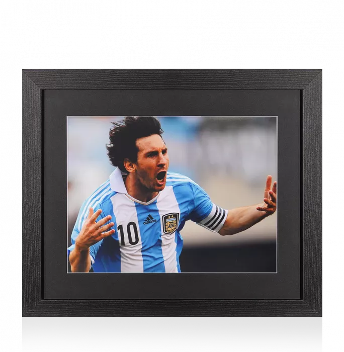 UNSIGNED Lionel Messi Photo In Black Wooden Frame: Argentina Celebration