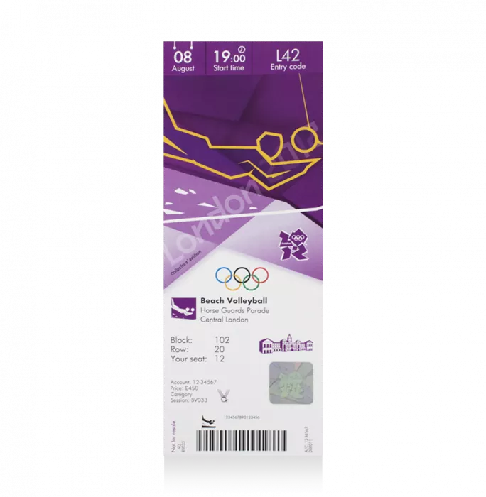 UNSIGNED London 2012 Olympics Ticket: Beach Volleyball August 8th