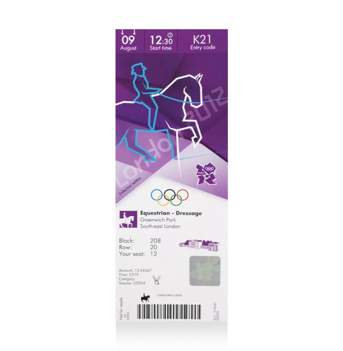 UNSIGNED London 2012 Olympics Ticket: Dressage August 9th