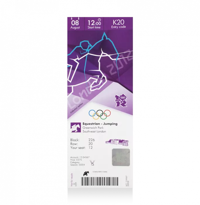 UNSIGNED London 2012 Olympics Ticket: Equestrian August 8th