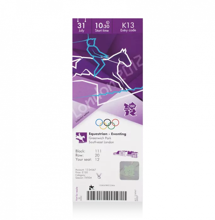 UNSIGNED London 2012 Olympics Ticket: Equestrian Eventing July 31st