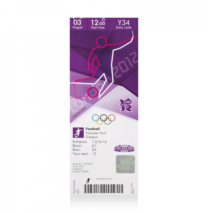 UNSIGNED London 2012 Olympics Ticket: Football August 3rd
