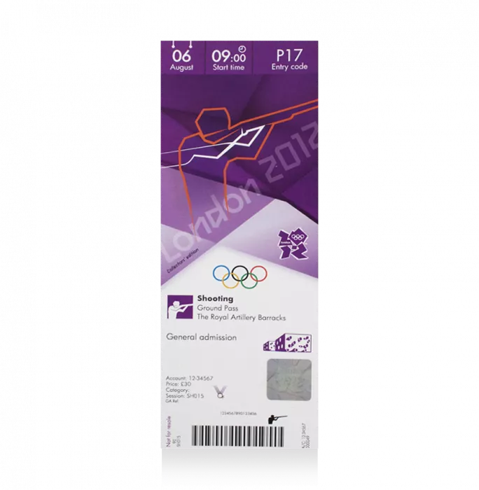 UNSIGNED London 2012 Olympics Ticket: Shooting August 6th