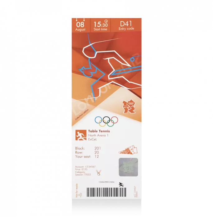 UNSIGNED London 2012 Olympics Ticket: Table Tennis August 8th