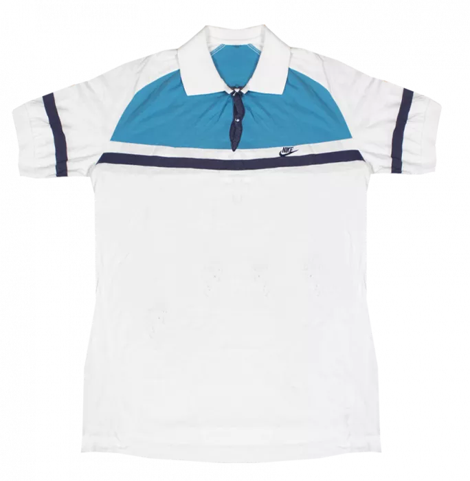 UNSIGNED MATCH USED John McEnroe White and Blue Nike Tennis Shirt