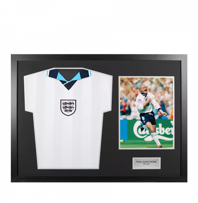 UNSIGNED Paul Gascoigne England Shirt In Tribute Frame