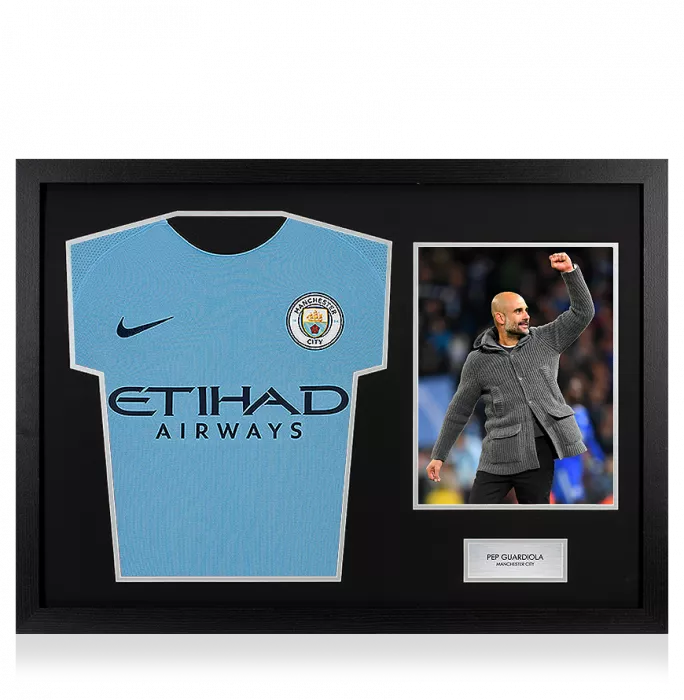 UNSIGNED Pep Guardiola Manchester City Shirt In Tribute Frame