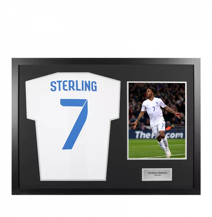 UNSIGNED Raheem Sterling England Shirt In Tribute Frame