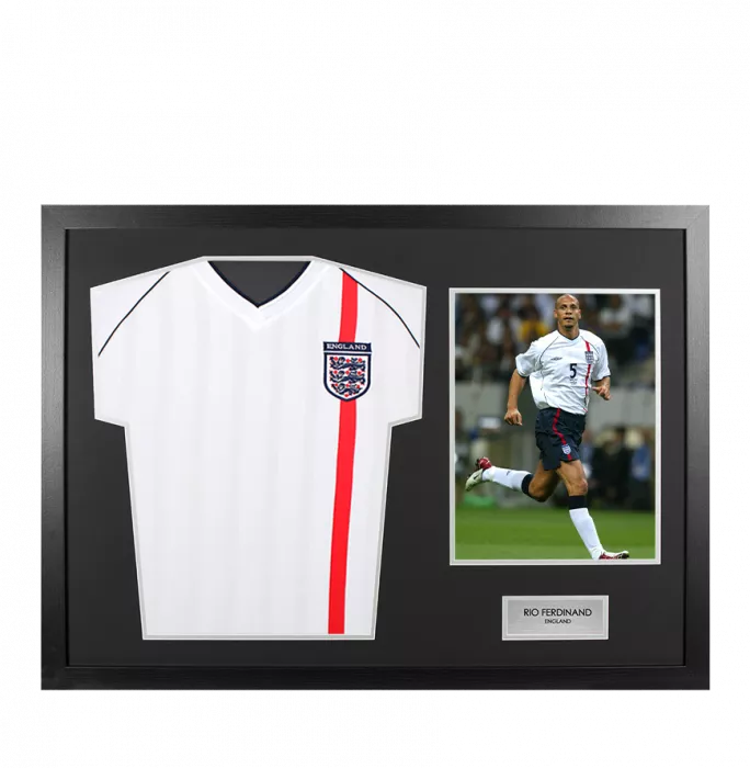 UNSIGNED Rio Ferdinand England Shirt In Tribute Frame