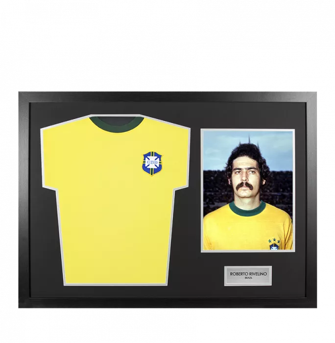 UNSIGNED Rivelino Brazil Shirt In Tribute Frame