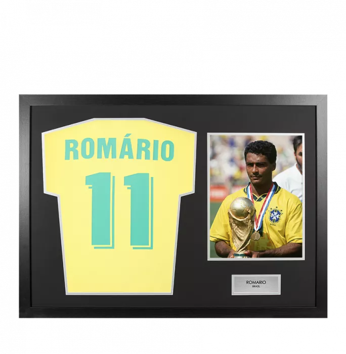 UNSIGNED Romario Brazil Retro Shirt In Tribute Frame