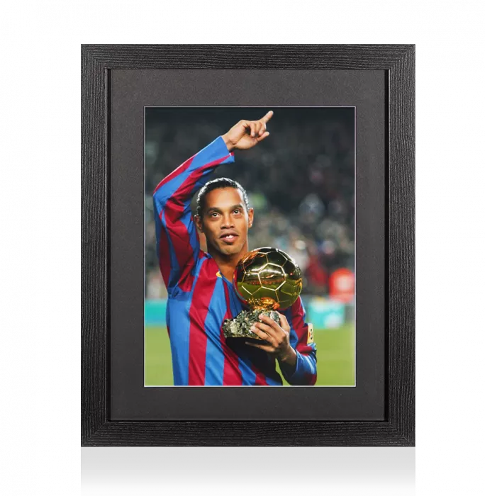 UNSIGNED Ronaldinho Photo In Black Wooden Frame: Ballon D'or Winner