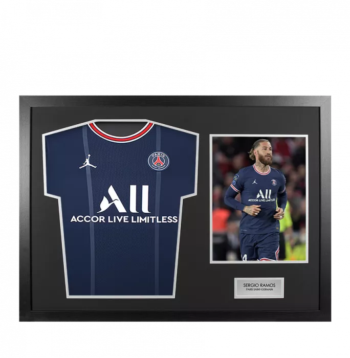 UNSIGNED Sergio Ramos Paris Saint-Germain Shirt In Tribute Frame