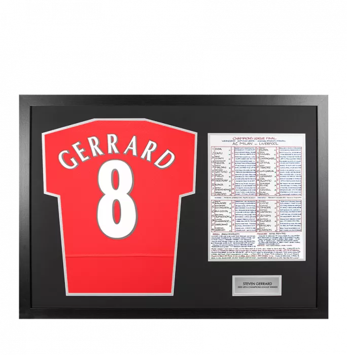 UNSIGNED Steven Gerrard Liverpool FC 2005 UEFA Champions League Commentary Chart Tribute Frame